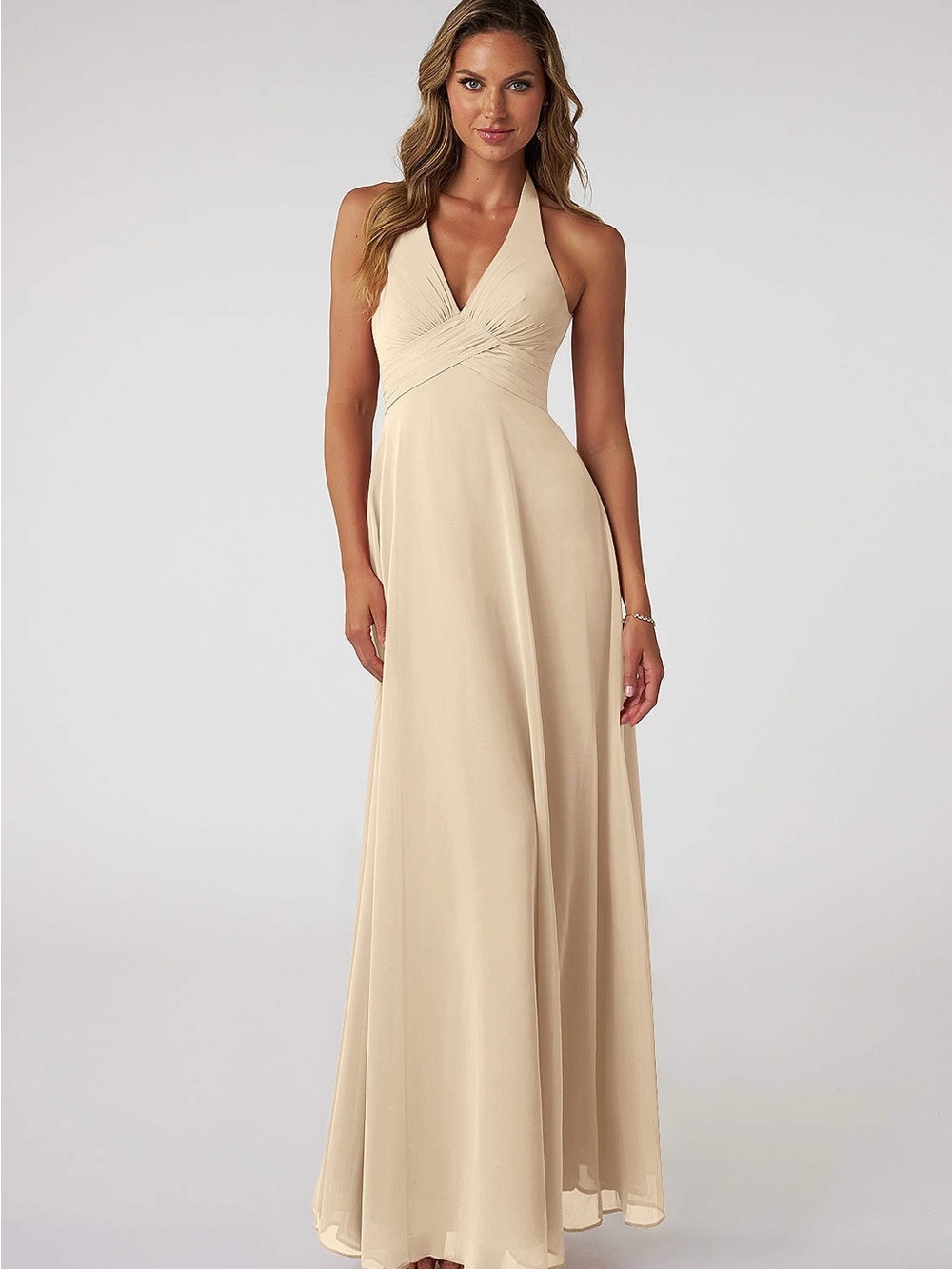 Azazie Tessie
Champagne A-Line V-Neck Pleated Chiffon Dress